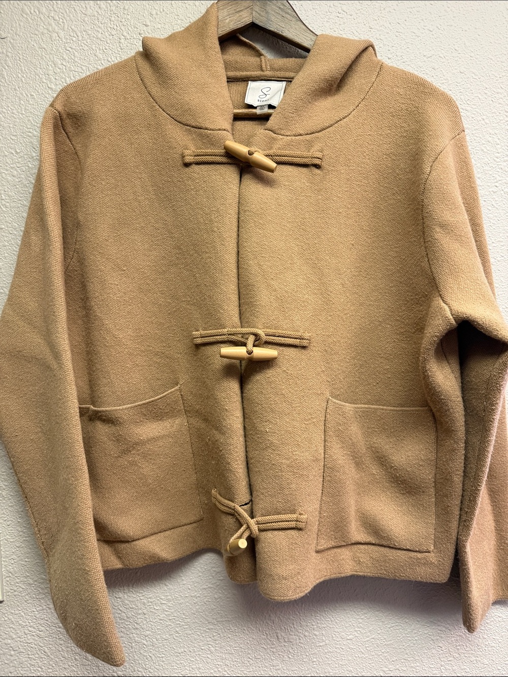 Sioni Camel Toggle Hooded Cardigan Sweater